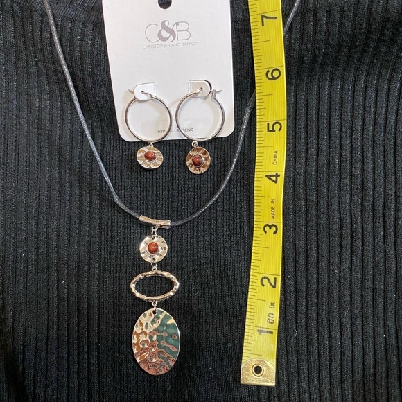 C & B hammered tiered, corded, 24 inch necklace, earrings, set, NWT - Picture 2 of 5